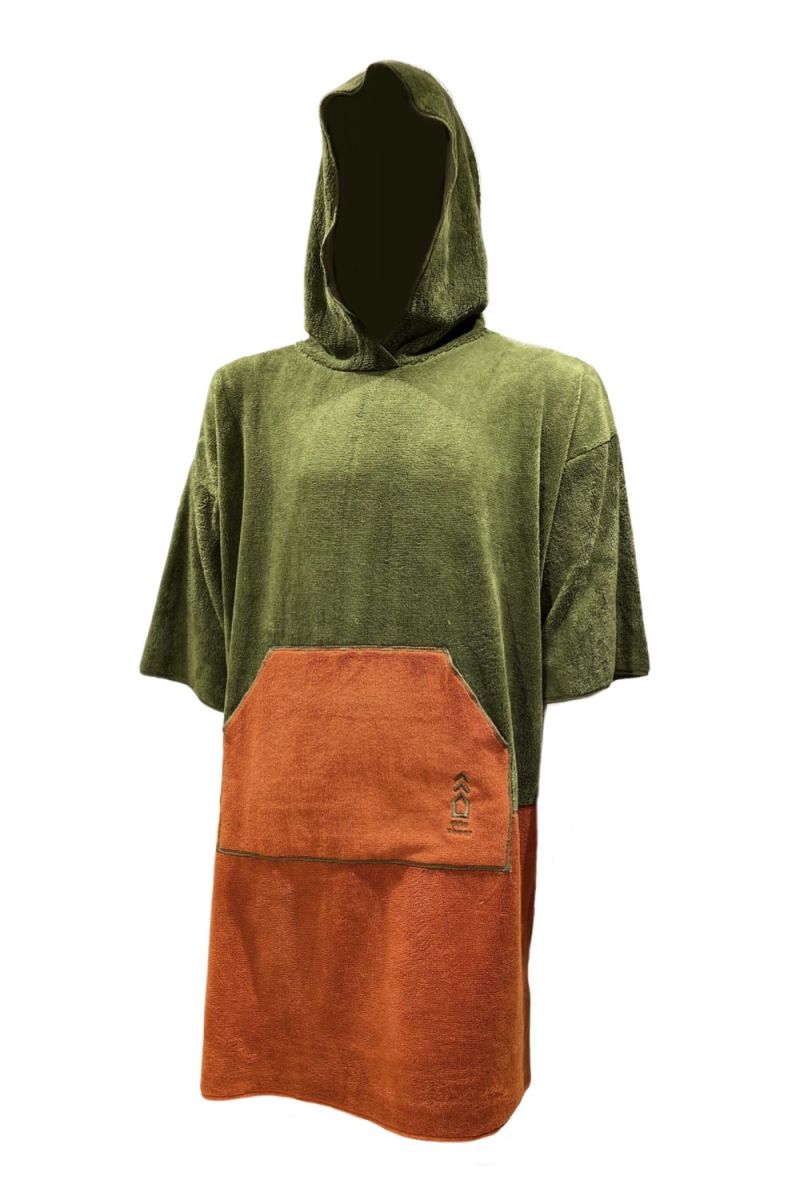 Unisex Green and Orange · Adults Long Sleeve Bamboo Poncho 
